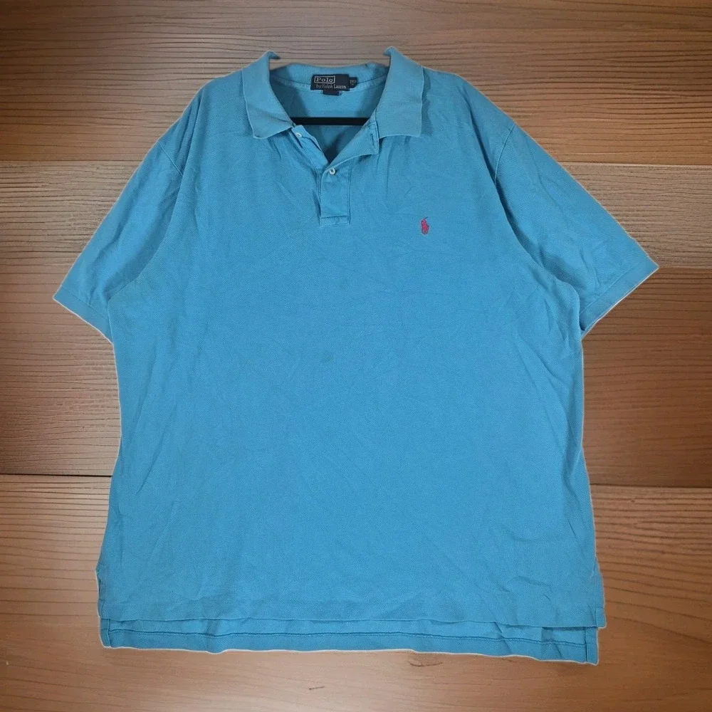 Vtg Polo Ralph Lauren Men's 3XLT Turquoise Blue Pink Pony Cotton